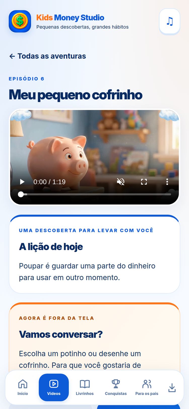 Tela real do aplicativo: A história ensina sozinha.
